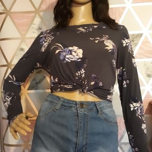 Dark grey floral sweater crop top